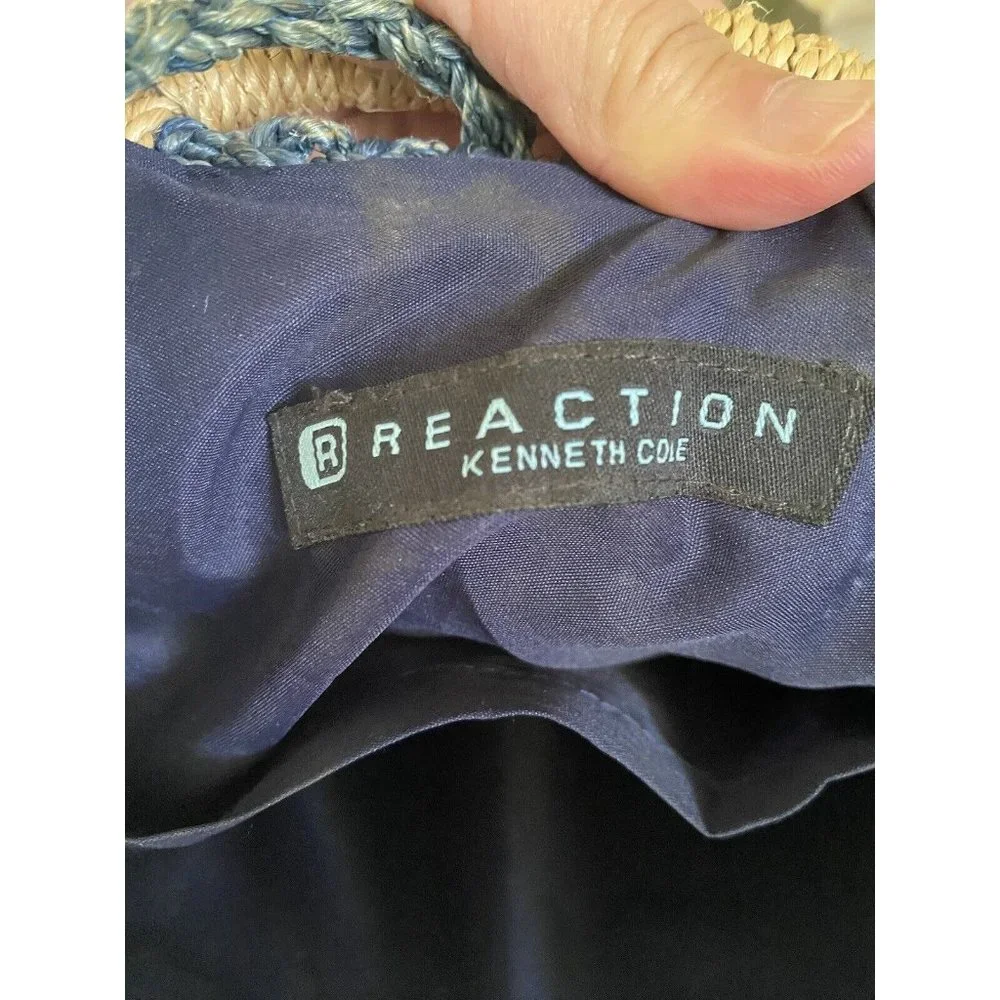 Kenneth Cole Reaction Powder Blue Abaca Straw‎ Logo Shoulder Handbag Vintage EUC